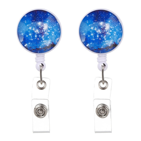 2 PCS Night Starry Sky Marble Crack Puller Retractable Buckle Lanyard Business Key Buckle Card Holder