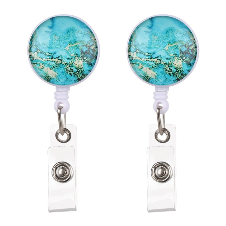 2 PCS Night Starry Sky Marble Crack Puller Retractable Buckle Lanyard Business Key Buckle Card Holder