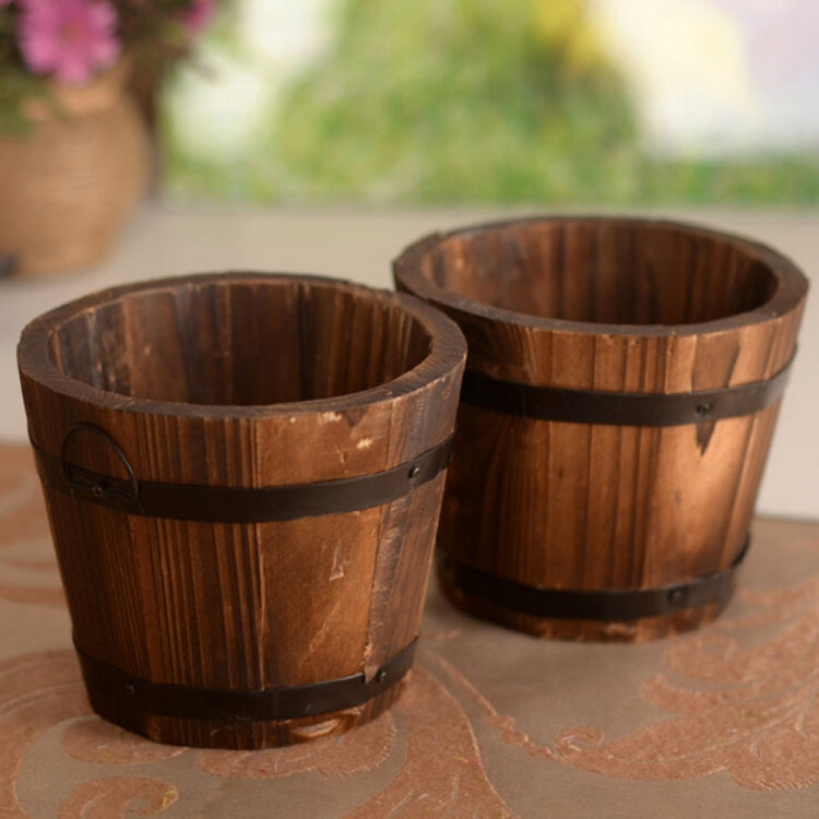 Balcony Vegetable Succulent Carbonized Wood Flower Pot Retro Small Wooden Bucket Home Decoration