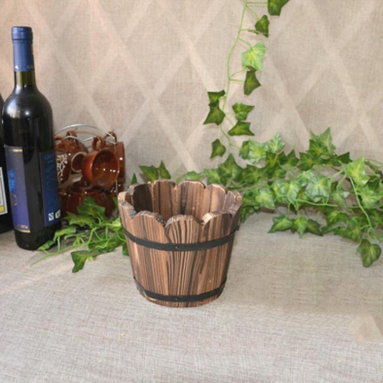 Balcony Vegetable Succulent Carbonized Wood Flower Pot Retro Small Wooden Bucket Home Decoration