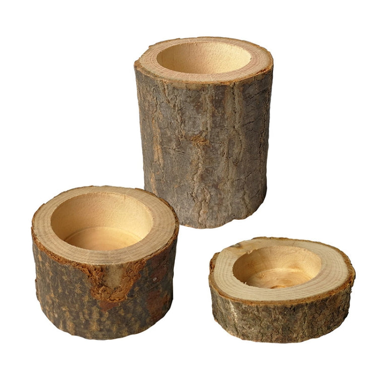 3 PCS Mini Natural Log Round Home Office Garden Decoration Succulent Plant Pot Candle Holder Small Bonsai Home Decoration