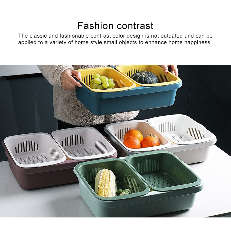 Double-layer Classification Square Drain Basket Kitchen Household Plastic Fruit and Vegetable Basket
