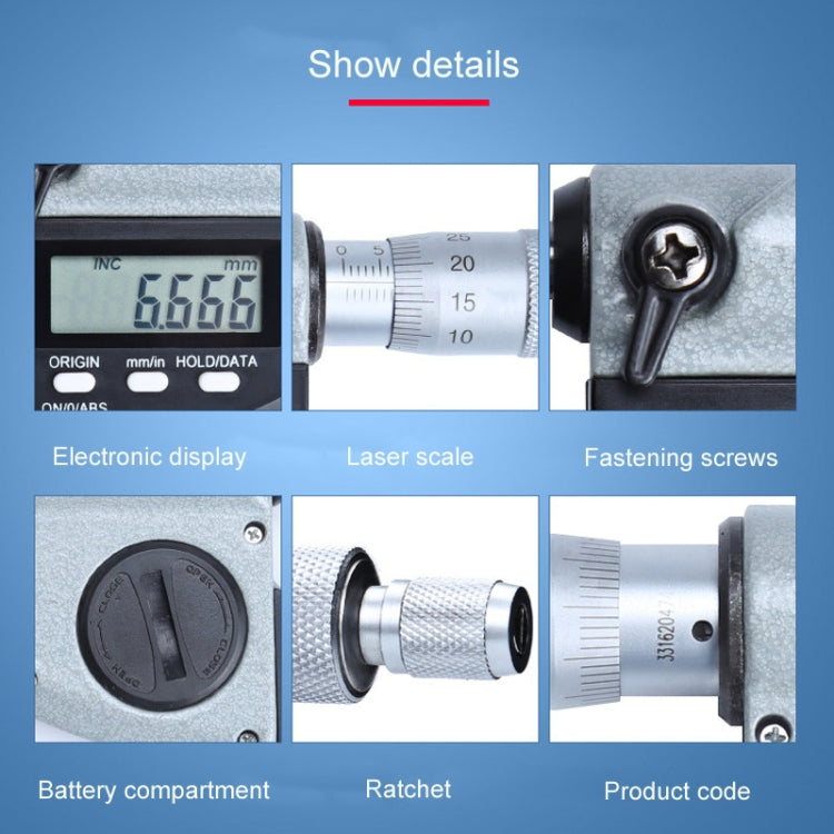 Digital Display Outer Diameter Micrometer 0.001mm High Precision Electronic Spiral Micrometer Thickness Gauge