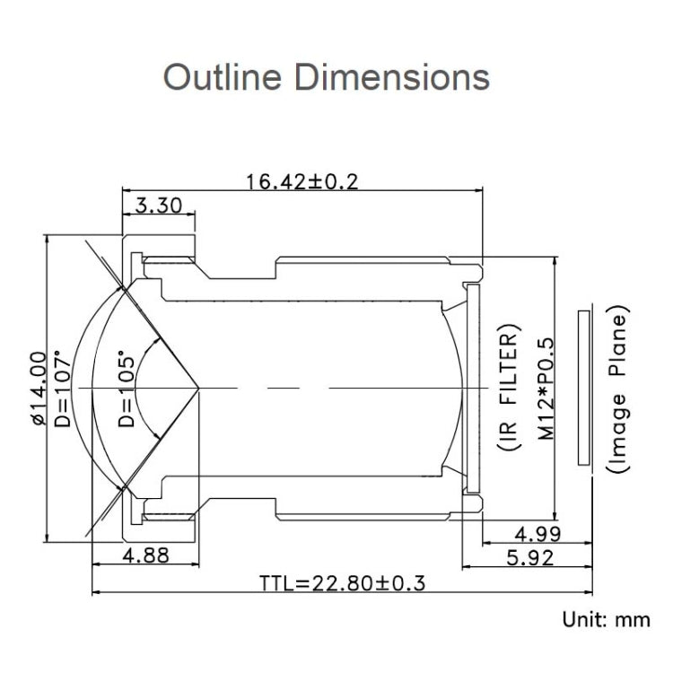 Waveshare WS1053516 High Resolution Lens 16MP, 105 Degree FOV, 3.56mm Focal length, For Raspberry Pi Camera M12 23966