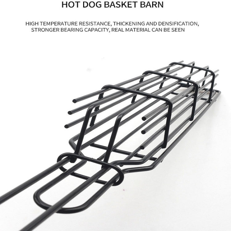 2 PCS Hot Dog Barbecue Cage Sausage Barbecue Clip Barbecue Clip Mesh Wooden Handle Barbecue Mesh Rack