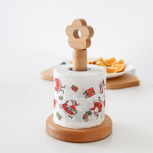 Kitchen Vertical Solid Wood Roll Paper Holder Small Flower Lazy Rag Rack