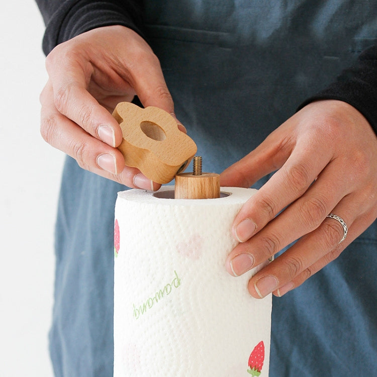 Kitchen Vertical Solid Wood Roll Paper Holder Small Flower Lazy Rag Rack