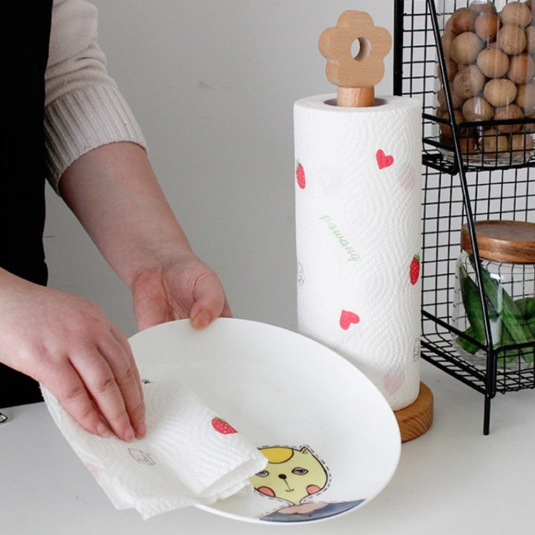 Kitchen Vertical Solid Wood Roll Paper Holder Small Flower Lazy Rag Rack