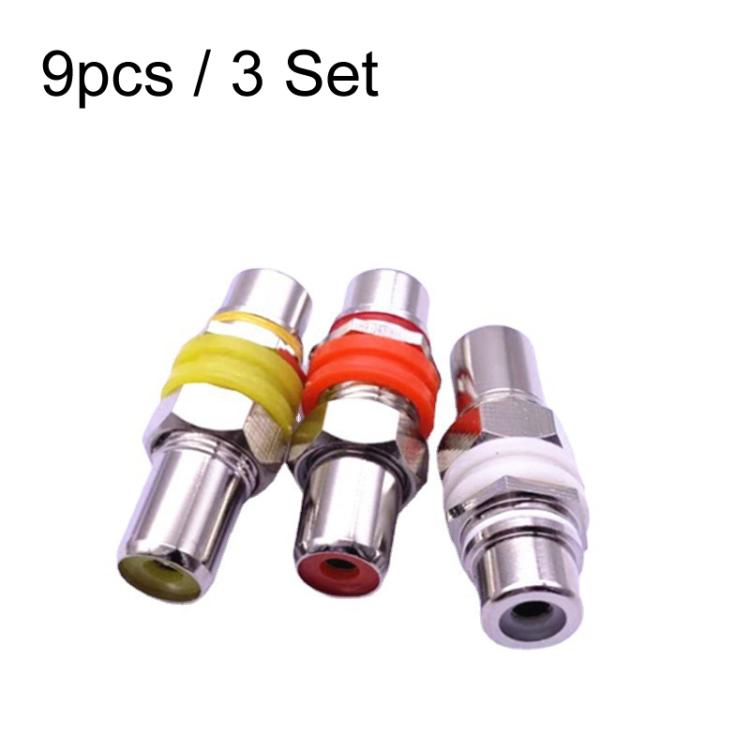 9pcs / 3 Set RCA Female to Female Straight-through Head AV Lotus Butt Joint Extension Head Audio and Video Adapter, Color Random