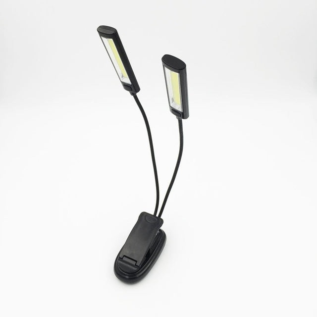 Portable Dual Flexible Arms COB LED Clip Camping Light Reading Desk Laptop Music Stand Lamp