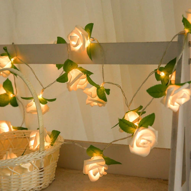 Rose Flower Battery Powered Fairy Lights Wedding Home Birthday Party Garland Decor String Lamp