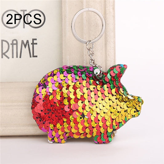 2PCS Cute Chaveiro Pig Keychain Glitter Pompom Sequins Key Chain Gifts for Women Llaveros Mujer Car Bag Accessories Key Ring, Pig Shape(Colorful), Pig Shape(blue), Pig Shape (Pink), Pig Shape(Magenta)