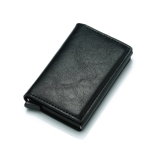 Automatic Elastic Card Type Anti-magnetic RFID Anti-theft Retro Card Package Universal Leather Metal Wallet