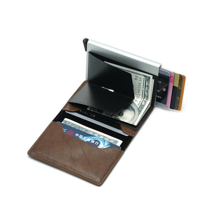 Automatic Elastic Card Type Anti-magnetic RFID Anti-theft Retro Card Package Universal Leather Metal Wallet