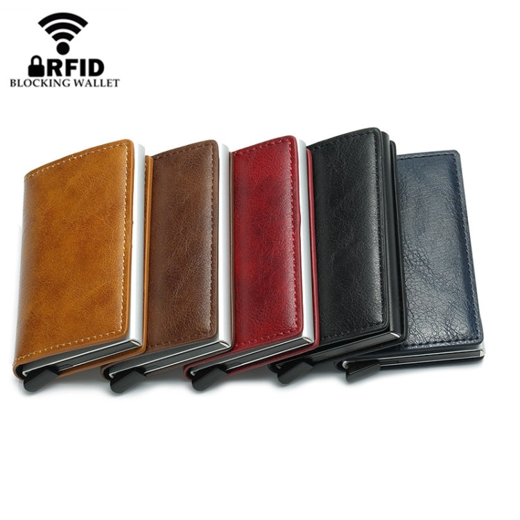 Automatic Elastic Card Type Anti-magnetic RFID Anti-theft Retro Card Package Universal Leather Metal Wallet