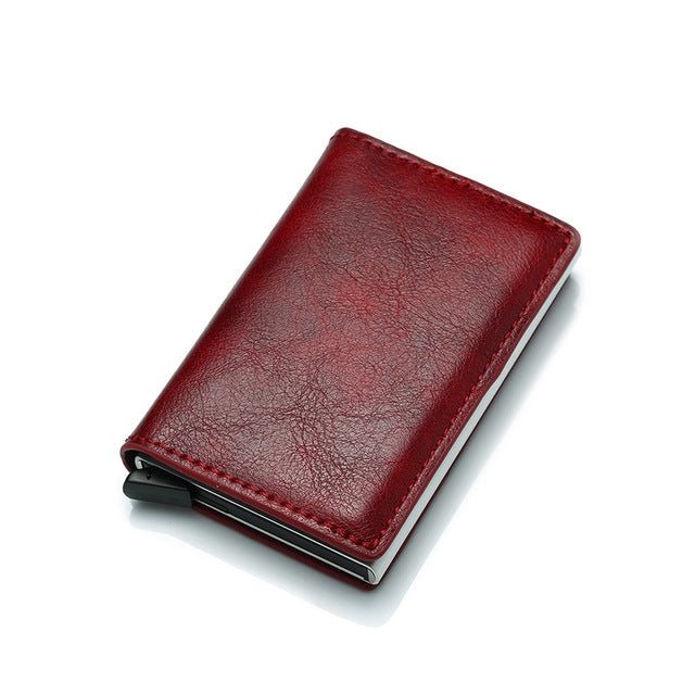 Automatic Elastic Card Type Anti-magnetic RFID Anti-theft Retro Card Package Universal Leather Metal Wallet