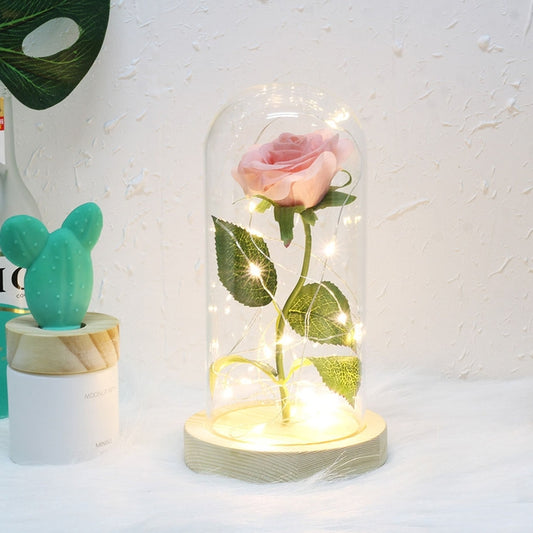 Simulation Roses Lights Glass Cover Decorations Crafts Valentines Day Gifts