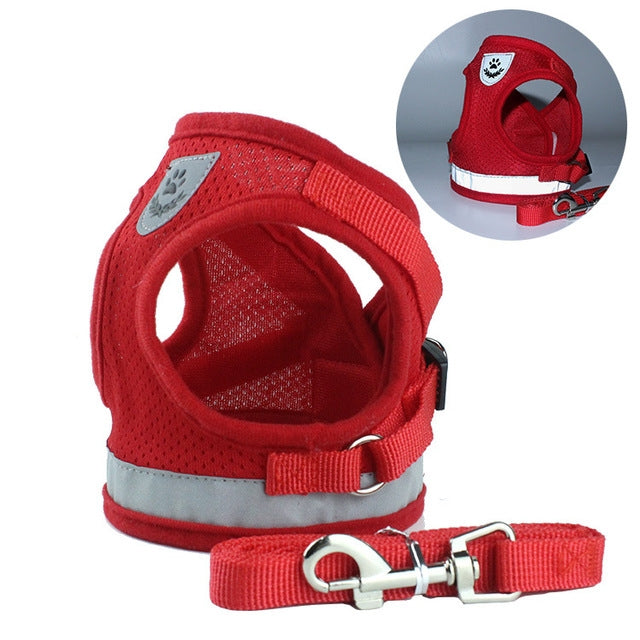 Adjustable Polyester Mesh Reflective Vest Lead Leash for Pet Dog