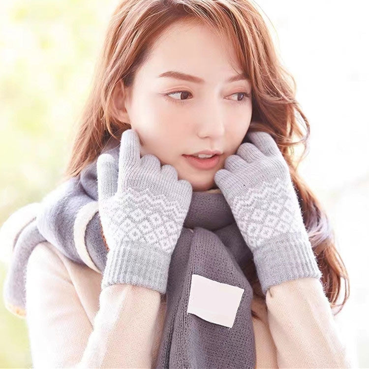 Winter Touch Screen Gloves Women Men Warm Stretch Knit Mittens Imitation Wool Thicken Full Finger Gloves