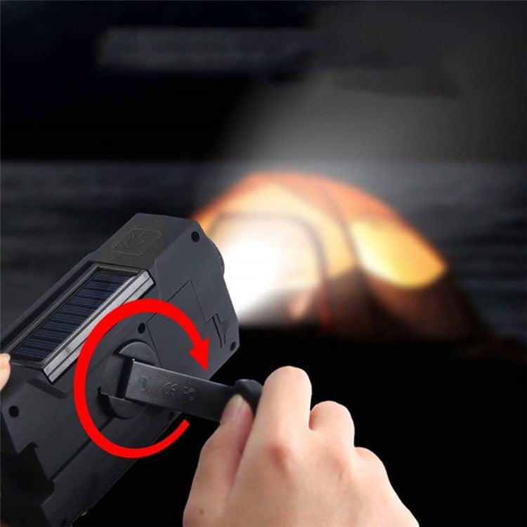 Multifunctional Hand Crank Solar Power LED Flashlight Full Band FM Radio Desk Lamp Alarm