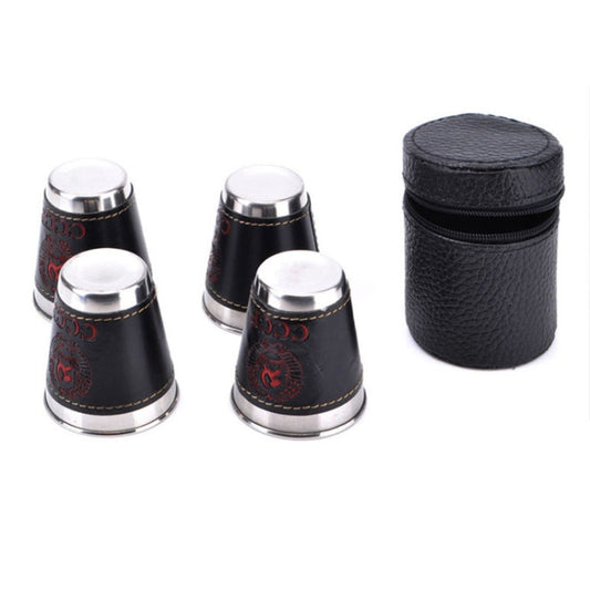 4 in 1 70ml Outdoor Camping Tableware Travel Cups Set Picnic Supplies Stainless Steel Wine Beer Cup Whiskey Mugs PU Leather