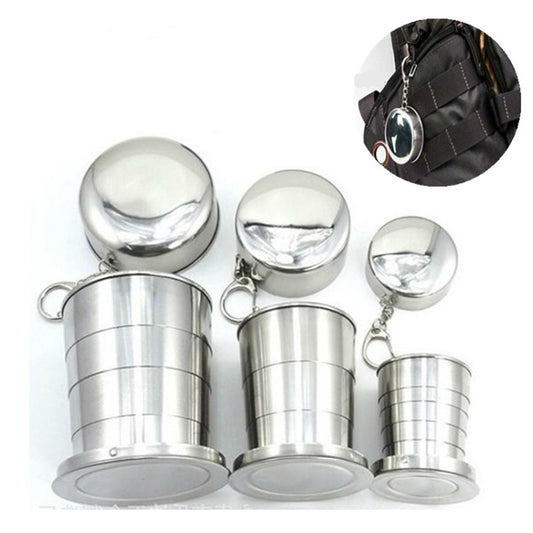 Stainless Steel Camping Folding Cup Traveling Outdoor Camping Hiking Mug Portable Collapsible Cup, S 60ML, L 250ML