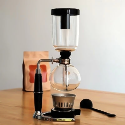 Classic Siphon Coffee Pot Black Handle Glass Syphon Pot for 5 People, Size:37.5x11.3cm