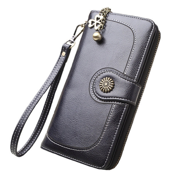 Vintage Button Phone Purses Women Wallets Female Purse Leather Brand Retro Ladies Long Zipper Woman Wallet Card Clutch