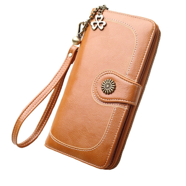 Vintage Button Phone Purses Women Wallets Female Purse Leather Brand Retro Ladies Long Zipper Woman Wallet Card Clutch