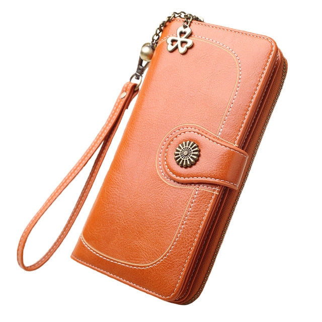 Vintage Button Phone Purses Women Wallets Female Purse Leather Brand Retro Ladies Long Zipper Woman Wallet Card Clutch