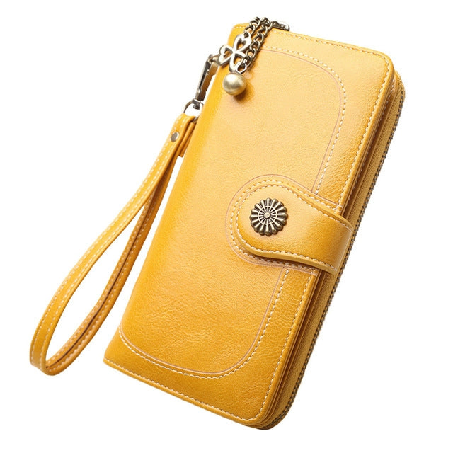 Vintage Button Phone Purses Women Wallets Female Purse Leather Brand Retro Ladies Long Zipper Woman Wallet Card Clutch