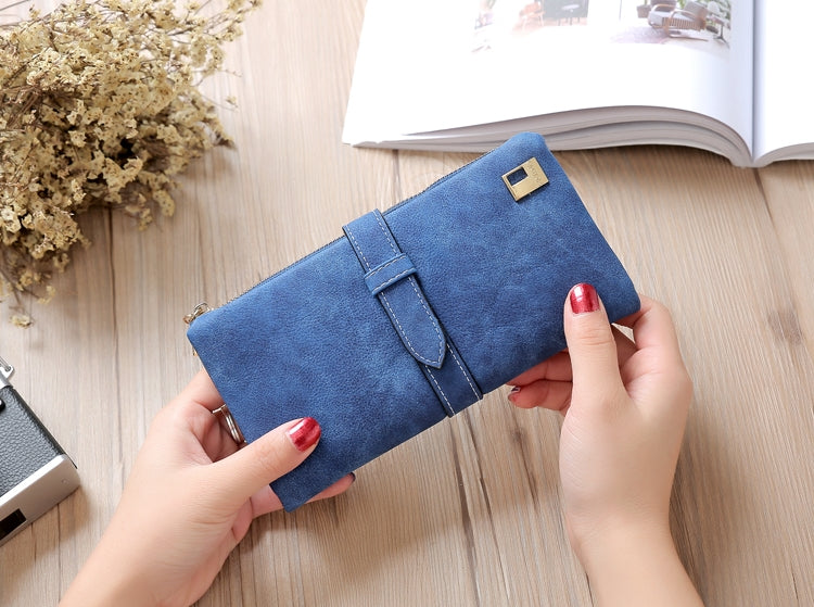 Solid Drawstring Nubuck Leather Zipper Long Women Wallet Phone Bag Purse Card Holder