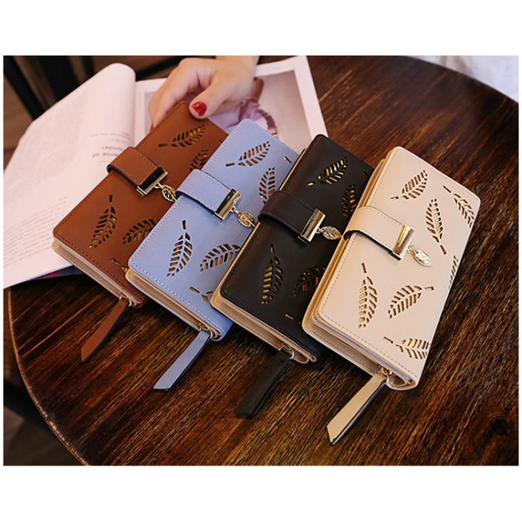 Long Gold Hollow Leaves Coin Purse Card Holders Wallet for Women