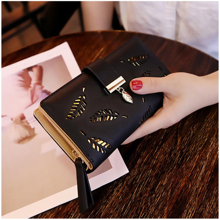 Long Gold Hollow Leaves Coin Purse Card Holders Wallet for Women