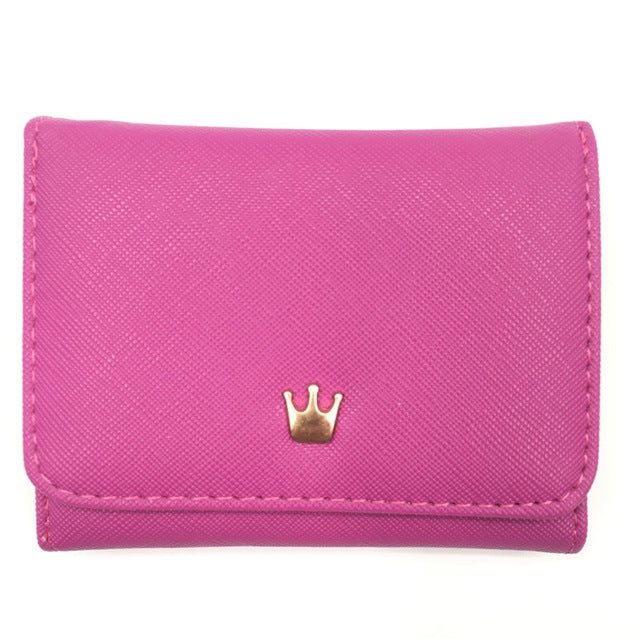 Short Mini Women Wallets Crown Decorated Fold PU Leather Coin Purse Card Holder