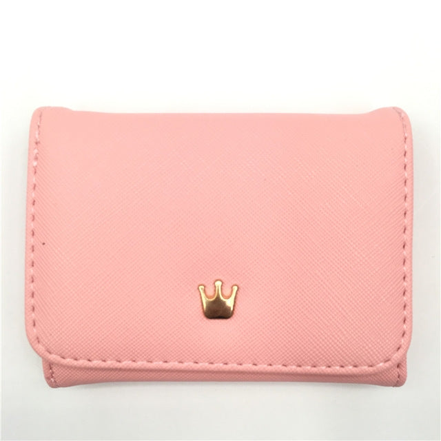 Short Mini Women Wallets Crown Decorated Fold PU Leather Coin Purse Card Holder
