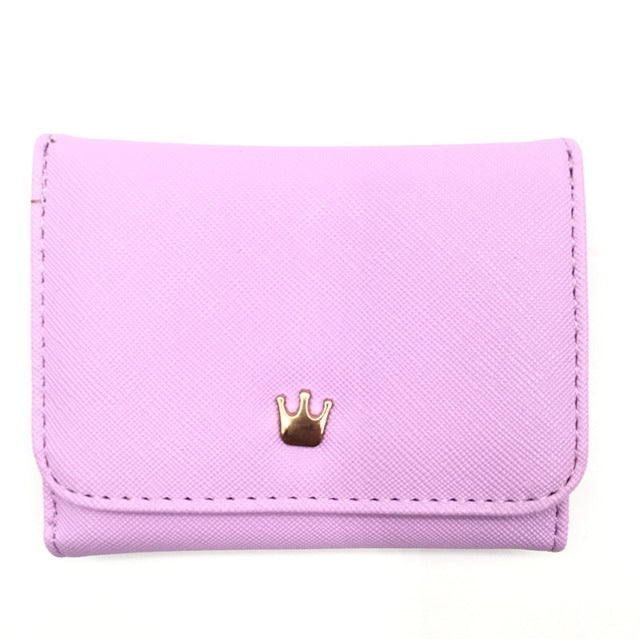 Short Mini Women Wallets Crown Decorated Fold PU Leather Coin Purse Card Holder