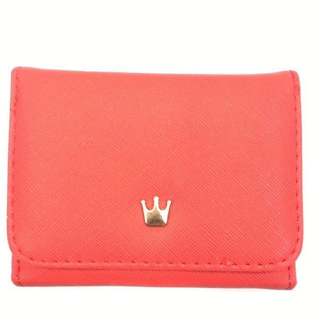 Short Mini Women Wallets Crown Decorated Fold PU Leather Coin Purse Card Holder