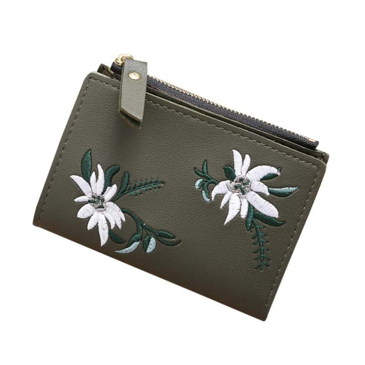 Embroidery Short Wallet PU Leather Wallets Female Floral Hasp Coin Purse Zipper Bag Card Holders