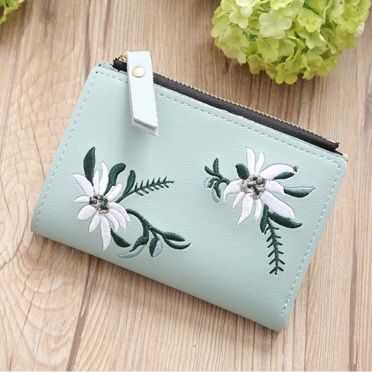 Embroidery Short Wallet PU Leather Wallets Female Floral Hasp Coin Purse Zipper Bag Card Holders