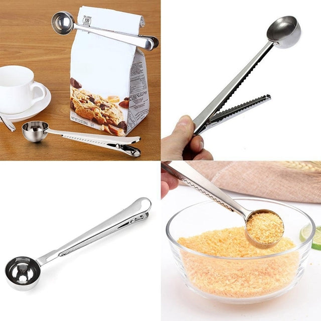 Multifunction Kitchen Coffee Scoop With Clip Stainless Steel Tea Coffee Measuring Cup Coffee Scoop