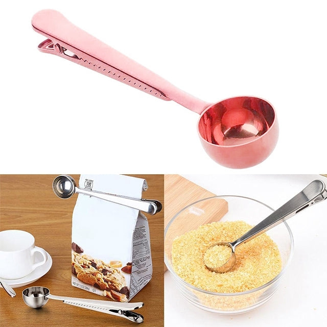 Multifunction Kitchen Coffee Scoop With Clip Stainless Steel Tea Coffee Measuring Cup Coffee Scoop
