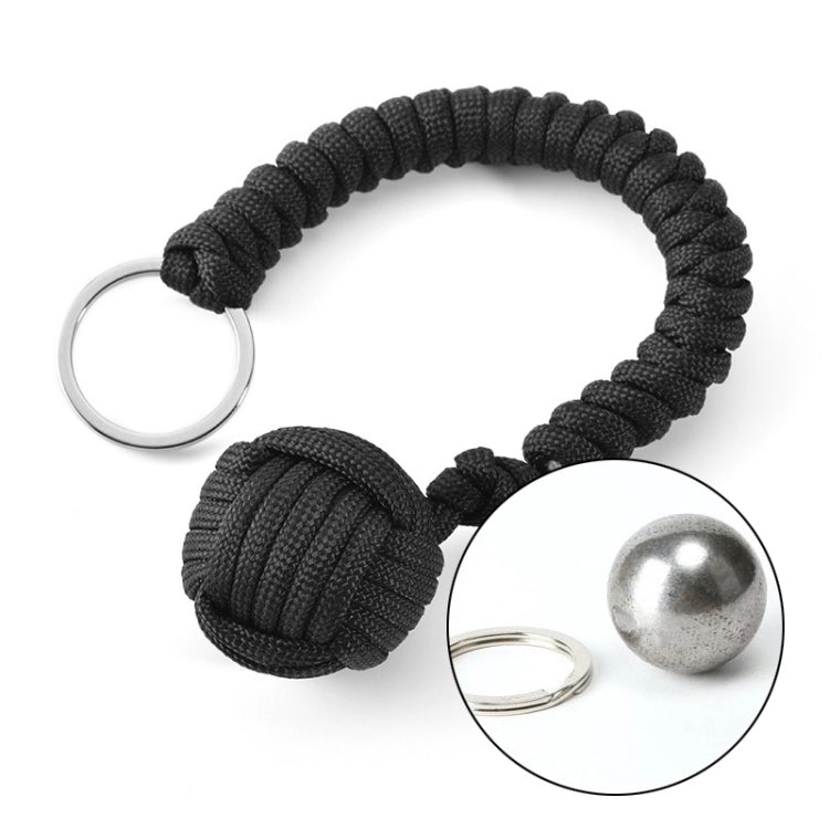 Outdoor Security Protection Black Monkey Fist Steel Ball Bearing Self Defense Lanyard Survival Key Chain