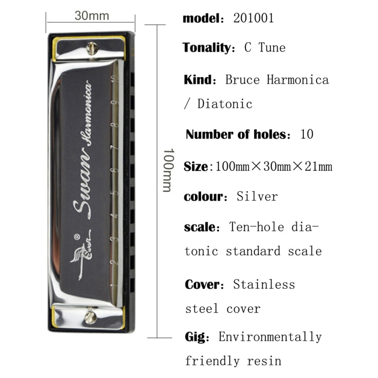 Swan 2 PCS 10 Holes Full-scale Bruce Harmonica Beginner Children Adult Students Playing Musical Instruments