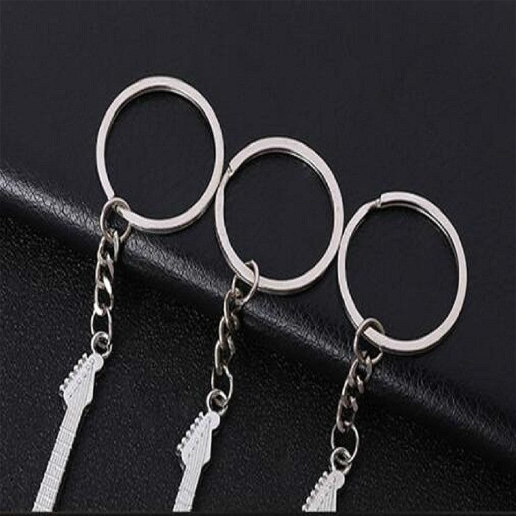 2 PCS Creative Guitar Keychain Metal Musical Instrument Pendant