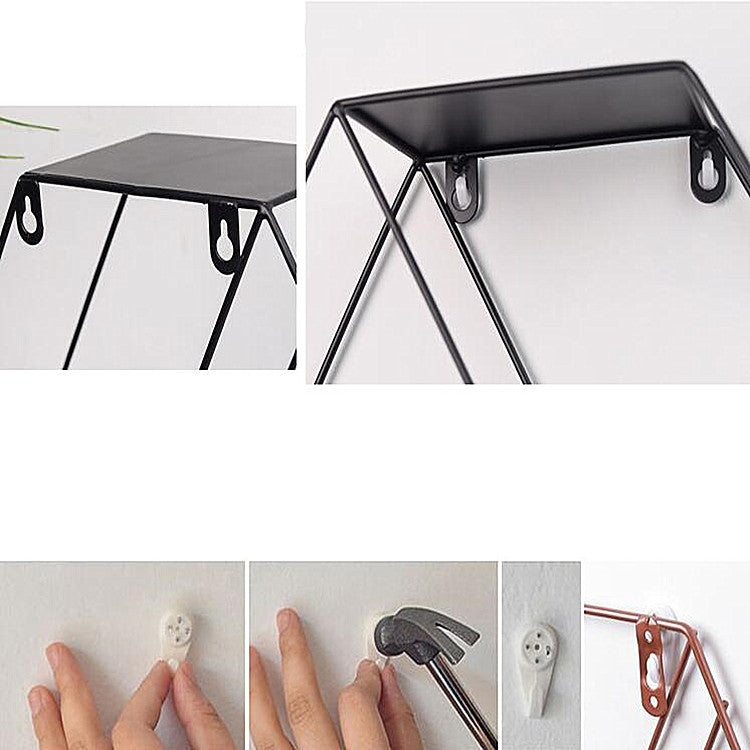 Hanging Wrought Iron Hexagonal Grid Wall Shelf Home Decoration