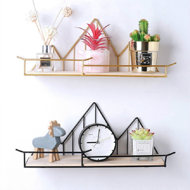 Wrought Iron Wooden Slotted Clapboard Shelf Home Decoration Wall Rack