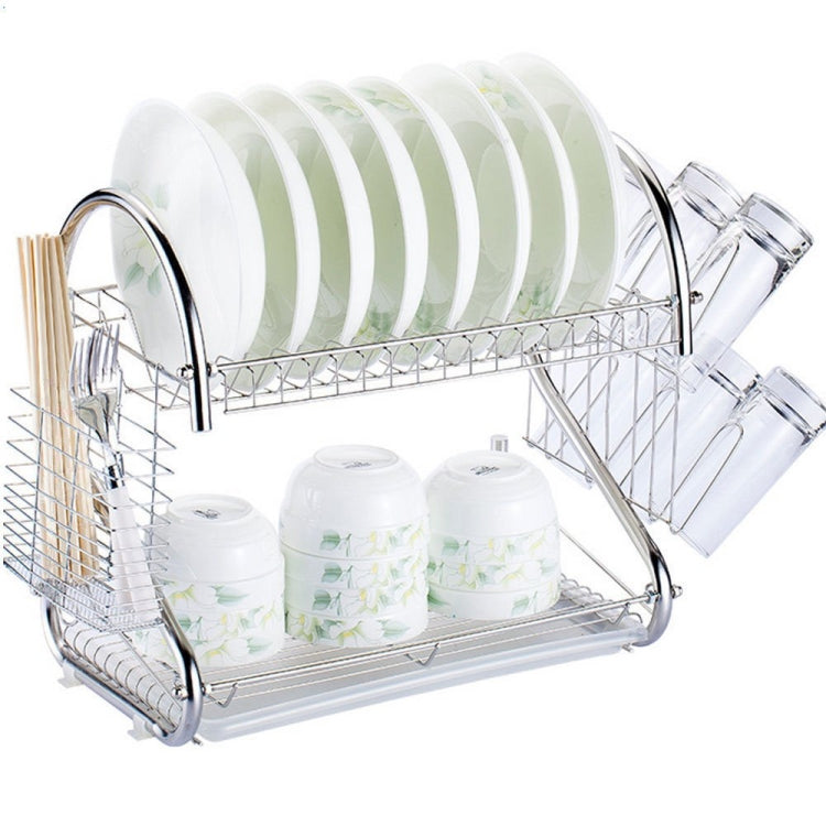 2 Tiers Kitchen Dish Drying Rack Drainer Dryer Tray Cultery Holder