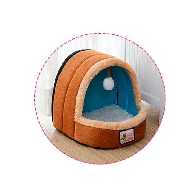 Pet Dog Cat  Warm Soft Bed Pet Cushion Dog Kennel Cat Castle Foldable Puppy House with Toy Ball