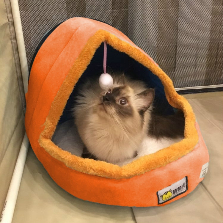 Pet Dog Cat  Warm Soft Bed Pet Cushion Dog Kennel Cat Castle Foldable Puppy House with Toy Ball